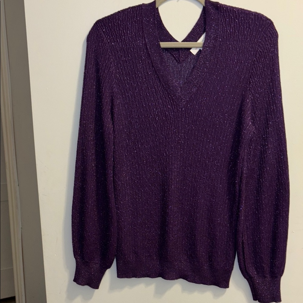 Liz Claiborne Purple V-Neck Sweater with Fitted Silhouette‎